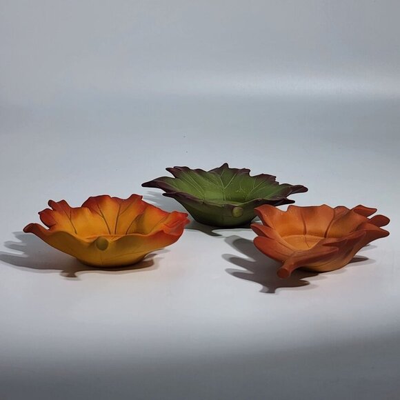 Autumn Leaf-Shaped Ceramic Candle Holders By PartyLite - Set Of 3 - Picture 7 of 11